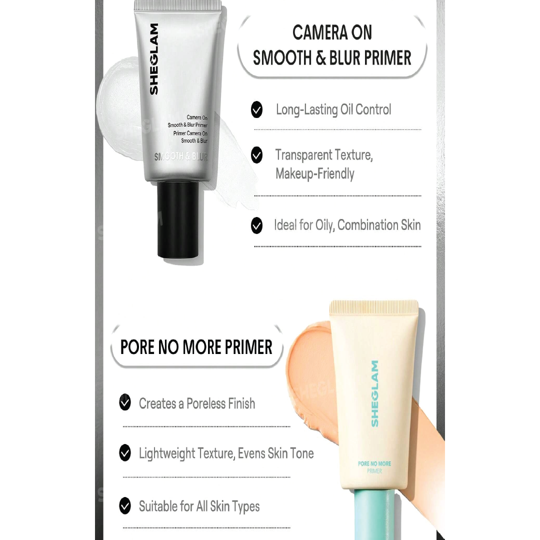 Original SHEGLAM Camera On Smooth & Blur Primer – lightweight pore-minimizing makeup primer for smooth matte finish, long-lasting base, oil control, buy authentic SHEGLAM cosmetics online in Bangladesh.